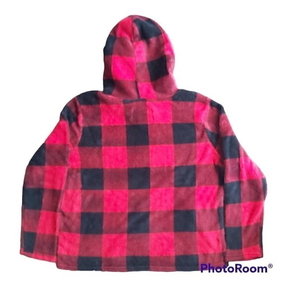 XL Boys Canada Weather Gear Red And Black Checkered Fleece Hoodie Pullover - Picture 2 of 7